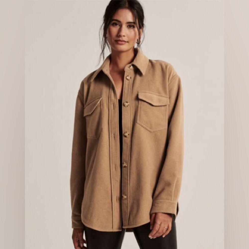 Abercrombie & Fitch Women’s Wool Blend Shirt Jacket Shacket in Camel Tan size XS